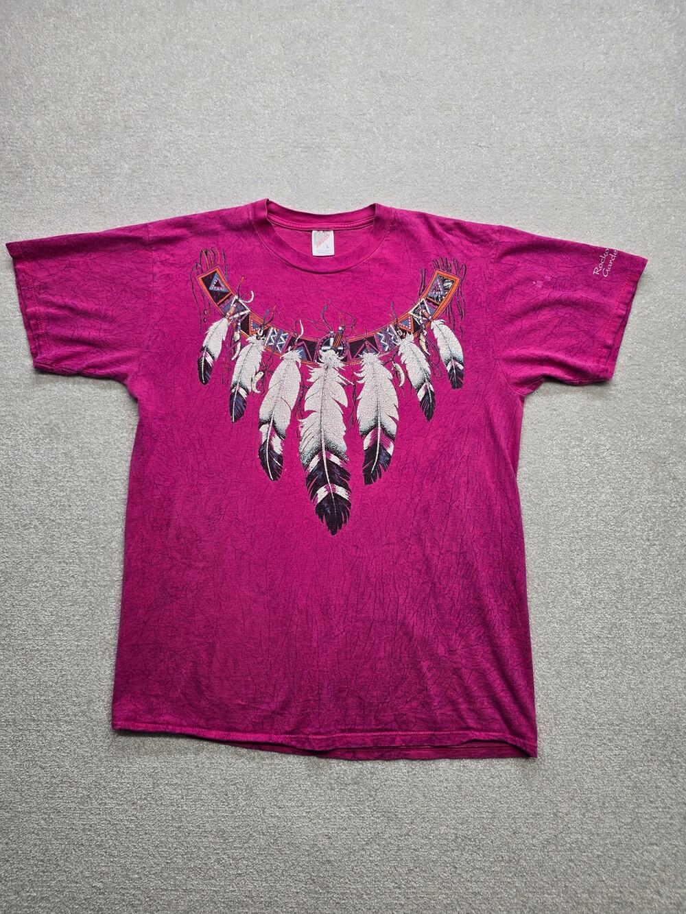Vintage Jerzees Native American Feather AOP Tie Dye Shirt Men's Size Large